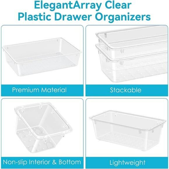 Clear Plastic Drawer Organizer Set 12pc Storage Bins Makeup Office Kitchen - Picture 4 of 7